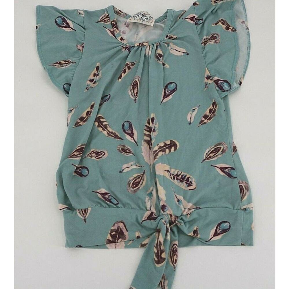 Glitter Girl Feather Ruffled Short Sleeve Ruched Tie Shirt Kids Youth 